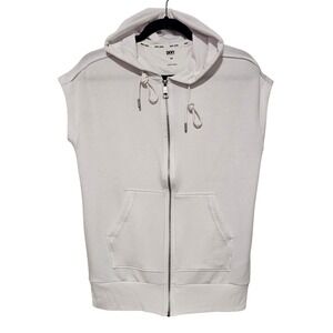 DKNY Jeans Sleeveless Hoodie XS White Full Zip Athleisure Vest Cap Sleeve Prep ~
